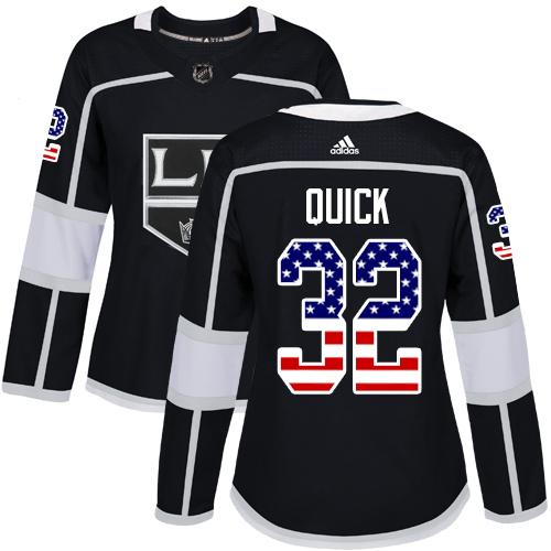 Adidas Kings #32 Jonathan Quick Black Home Authentic USA Flag Women's Stitched NHL Jersey